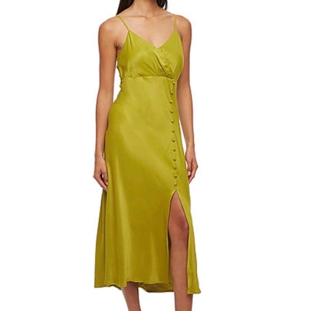 Ryegrass Chartreuse Green Sleeveless Satin Midi Slip Dress Size Medium